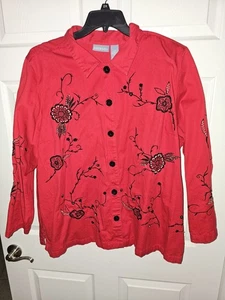 Liz & Me 2X Red Beaded Western Floral Cotton Jacket - Bild 1 von 2
