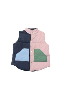 Maison Me Boys Textured Sleeveless Colorblock Button Puffer Jacket Pink Size 8Y - Picture 1 of 6