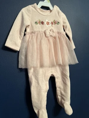 Bebé Iniciadores Talla 6 meses/1 pieza Rosa Tul Tutú Footie Mameluco Floral Bordado Foto 1 de 4