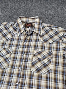 Plains Western Wear Shirt Mens Large Brown Plaid Pearl Snap Short Sleeve Flaw - Picture 1 of 7