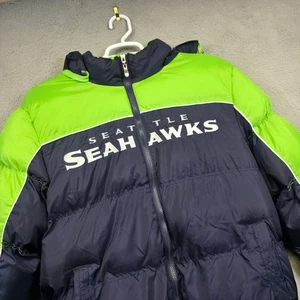Chaqueta acolchada Seattle Seahawks para hombre L NFL fútbol azul verde con capucha forrada de vellón - Imagen 1 de 23