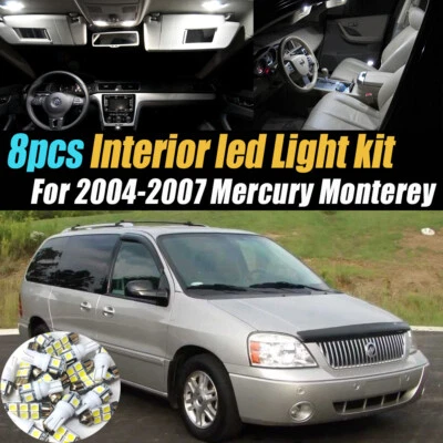 Kit de bombillas LED interiores de coche súper blancas de 8 piezas para Mercury Monterey 2004-2007 Foto 1 de 4