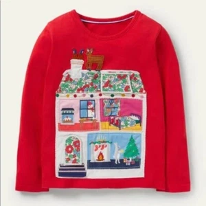 Mini Boden Festive Lift The Flap T Shirt Top Christmas House Red NWT New 5-6 - Picture 1 of 11