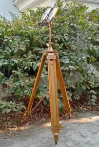 Maritime Vintage Brass Binoculars on Elegant Nautical Floor Tripod Stand Antique - Picture 1 of 9