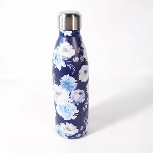Flower Floral Stainless Steel Vacuum Insulated Water Bottle Blue w/ Lid - Picture 1 of 8