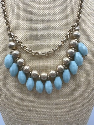  Collar con Cuentas Lia Sophia Azul Claro Tono Dorado Cadena 20" Facetado Moda Cuentas Foto 1 de 4