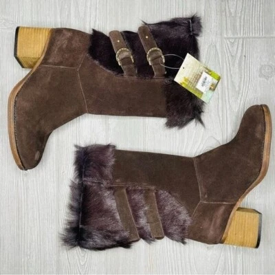 Nwt Bearpaw Madeline fur trim boots shoes winter shearling chocolate size 10 - Image 1 of 4