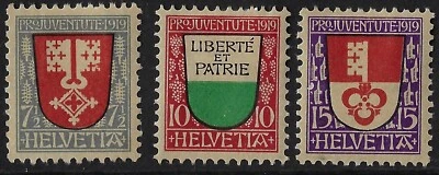 Switz Pro Juv. 1919, Scott B12-14 set MHR.  VF. CV $47               (a1386 - Image 1 of 3