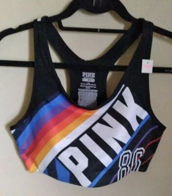 Sujetador deportivo Victoria's Secret ROSA Ultimate multicolor a rayas "ROSA 86" L ¡NUEVO CON ETIQUETAS!! Foto 1 de 4