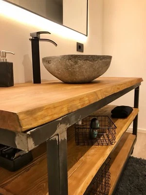Mobile bagno tavolo consolle legno massello larice stile industrial 160x50 h80 - Immagine 1 di 4