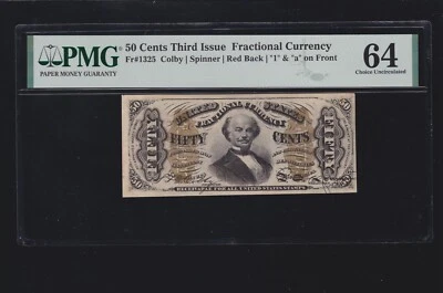 US 50c Spinner Fractional Currency Red Back '1' & 'a' FR 1325 PMG 64 (02) - Image 1 of 2