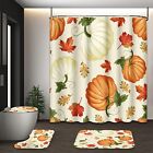 Pumpkins Shower Curtain Set With Toilet Lid Cover And Non-Slip Rugs Autumn Ma...