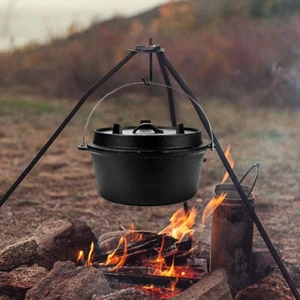 Cast Iron Casserole Dish Pot Pan Cooking Camping Stew Dutch Oven Stockpot Lid uk - Picture 1 of 18