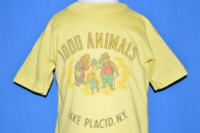 Camiseta de colección años 60 1000 ANIMALES LAGO PLÁCIDO OSOS DE NUEVA YORK CAMPING JUVENTUD PEQUEÑA YS Foto 1 de 4