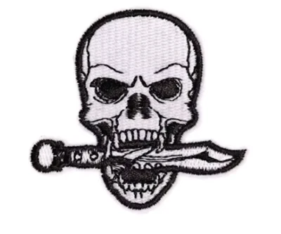 SKULL with KNIFE BLADE - Embroidered Iron-On Patch - - Image 1 of 3