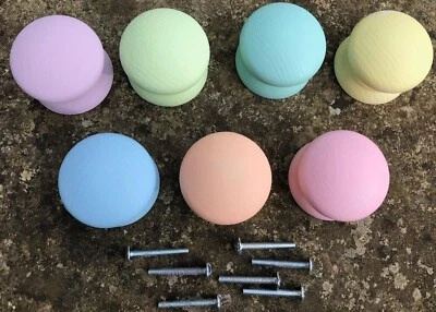 HAND PAINTED 45mm WOOD DRAWER DOOR KNOBS in SEVEN PASTEL COLOURS Price per knob - Image 1 of 2