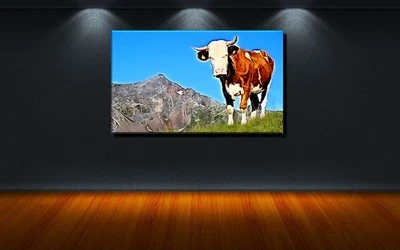 LEINWAND BILD BILDER XXL POP ART KUH ALM BERGE KÜHE COW RIND GRAS BIS 150x90 - Bild 1 von 2