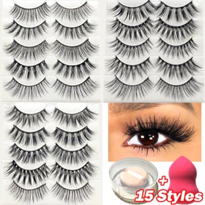 15 Pair 3D Mink Bushy False Eyelashes Long Fashion Fluffy Cross Soft Natural - Picture 1 of 12