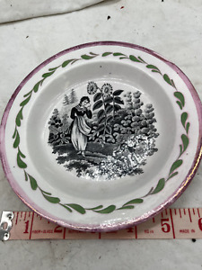 antique primitive plate wire terrier dog victorian small woman porcelain