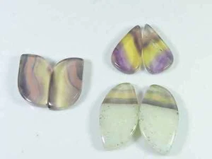 24-30MM Fluorite Matched Pair 3Pcs Fancy Cabochon Crytsal for Earring Making p10 - Picture 1 of 9
