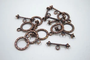 Textured Circle Toggle Clasp Antique Copper Tone - Picture 1 of 11