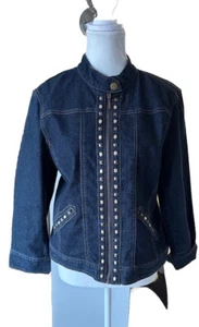 Lark Lane Denim Flip Cuff Studded Geometric Jean Jacket Coat Classic 90’s Sz 10 - Picture 1 of 16