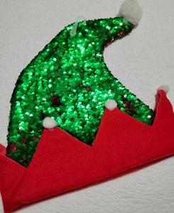 NWT Sequined Christmas Holiday Elf Hat Adult Size With Pom Pom Detail - Picture 1 of 2