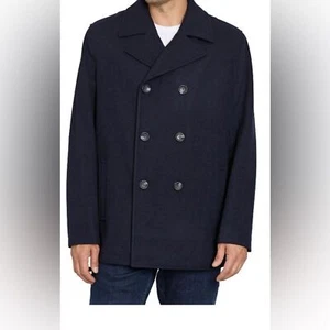 IZOD NWT Men's Navy Double Breasted Wool Peacoat Size Large Tall - Picture 1 of 6