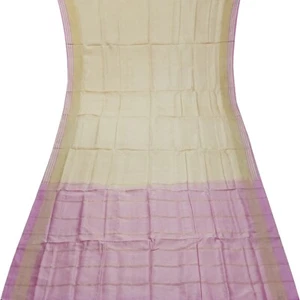 Vintage cremefarbene Sari 100 % reine Seide handgewebt südindischer Sari 5 Jahre Handarbeit Stoff - Bild 1 von 6