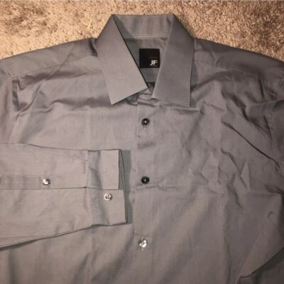 J Ferar Slim Fit Mens Size Medium 15.5 Button Down Up Gray Work Dress Suit Shirt Foto 1 de 4