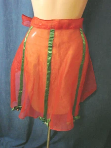 Vintage 60s Christmas Apron Sheer Red Hostess Half Ribbons Jingle BELLS Chiffon - Picture 1 of 4