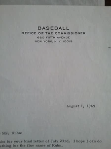 Bowie Kuhn (1926-2007), Comisionado de Béisbol, Carta Firmada, 1969! - Imagen 1 de 4