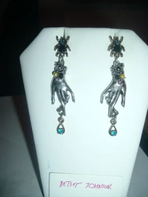 Bugs, Pearls Silver Hands Dangling Gemstone  Betsey Johnson Pierced Earrings-NWT - Image 1 of 4