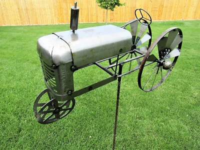 Metal Farm Tractor Spinner Propeller Yard Garden Stake Windmill Whirly-Gig - Image 1 of 4