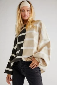 Free People Uptown Stripe Pullover - Size XS - Grey / Cream - BNWT RRP £140 - Picture 1 of 12