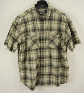Camicia Carhartt Uomo 3XL Relaxed Fit Manica Corta Grigio Giallo Plaid Perla Snap - Foto 1 di 7