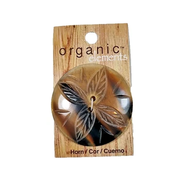 Large Brown Flower Horn Button x 1 Piece Organic Elements 2-Hole 2 inch B61 - Image 1 of 4