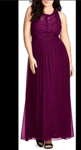 Gorgeous City Chic Red Claret Maxi Dress M Or 18 Lace Formal Wedding - Picture 1 of 4