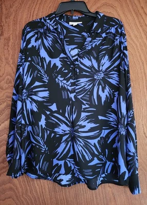 Blusa Dana Buchman Pullover Floral Púrpura Manga Larga Pestaña Talla XL Cuello Foto 1 de 4
