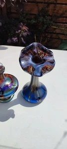 Vase Blau-perlmut 24 cm hoch und Öllampe , Handarbeit aus Zwiesel - Bild 1 von 7