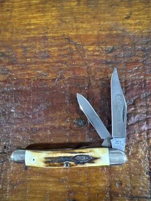 1976 Case “Gray Scroll/Gray etch” 52087 Stag Pocket Knife. Thick Stag Handles - Image 1 of 4
