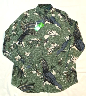 New with tags-PERRY ELLIS bird  print Men's Shirt- Green -Size-XLT - Image 1 of 4