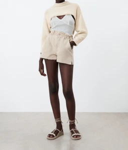 NWT ZARA WOMEN'S BAGGY PAPERBAG SHORTS BEIGE SIZE 6 1889/154 - Picture 1 of 4