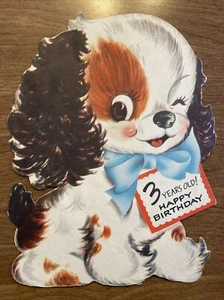 "Tarjeta de felicitación de feliz cumpleaños de colección de los años 40 con soporte perro perrito cachorro troquelado 9"" P7a" - Imagen 1 de 23