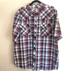 DICKIES Button Up Shirt Mens 2XL Red Blue Pearl Snap Western Casual Rodeo - Picture 1 of 10