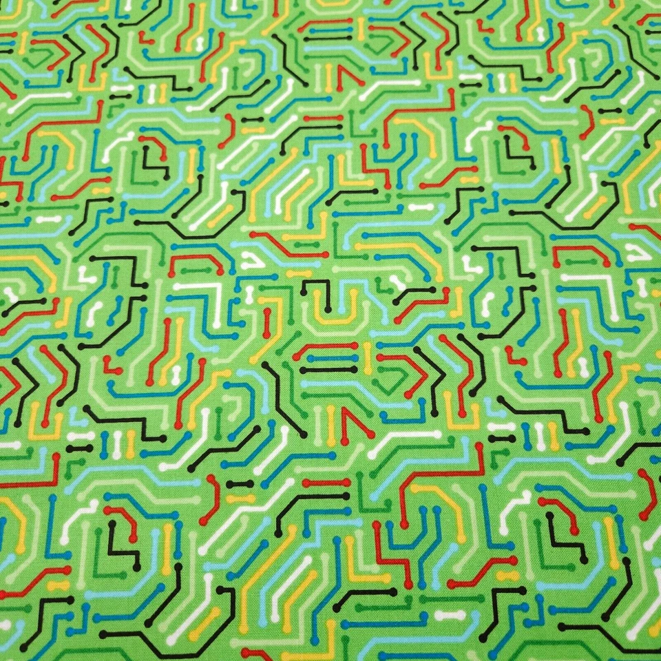 Gaming Zone BTY Northcott Colorful Circuit Board on Green - Image 1 of 3