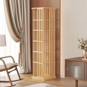 360 Rotating Bookshelf Bamboo Storage Display Rack Shelving in Wood - Picture 1 of 7