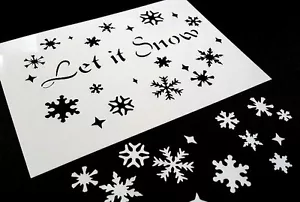 #M SCHNEEFLOCKEN mit Text LET IT SNOW Schablone Winter Weihnachten Fenster Deko - Bild 1 von 2