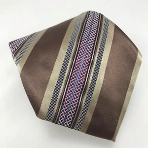 ERMENEGILDO ZEGNA 59L braun, gold & blau gestreifte Seidenmischung Herrenkrawatte - Bild 1 von 3