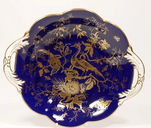 Beautiful Coalport Cobalt Blue & Gold Cairo Exotic Bird Twin Handled Bowl - Picture 1 of 4